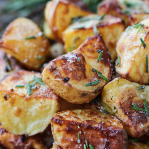 air fried potatoes in a bowl with rosemary