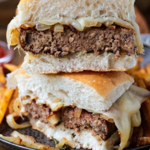 meatloaf sandwich stacked on plate