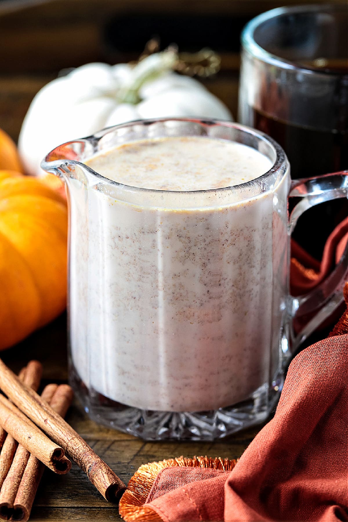 pumpkin spice creamer in a small pitcher