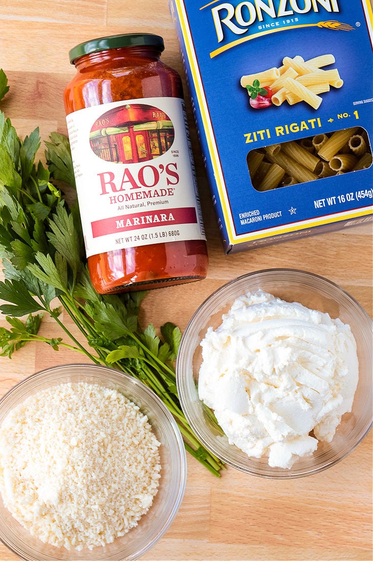 ingredients on a board for pasta casserole recipe