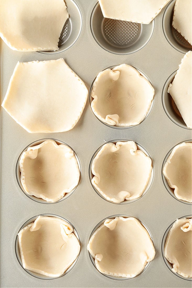 mini pie dough in muffin tins