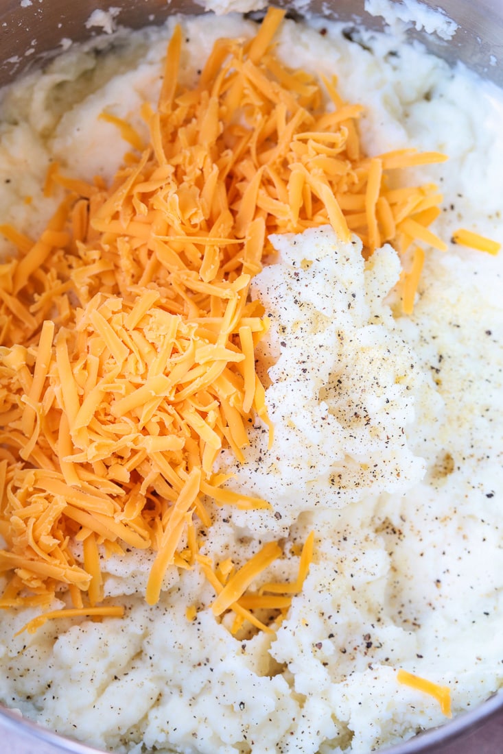 mashed potatoes in a bowl with cheese