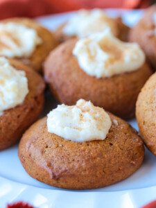 pumpkin thumbprint cookies on whit plate