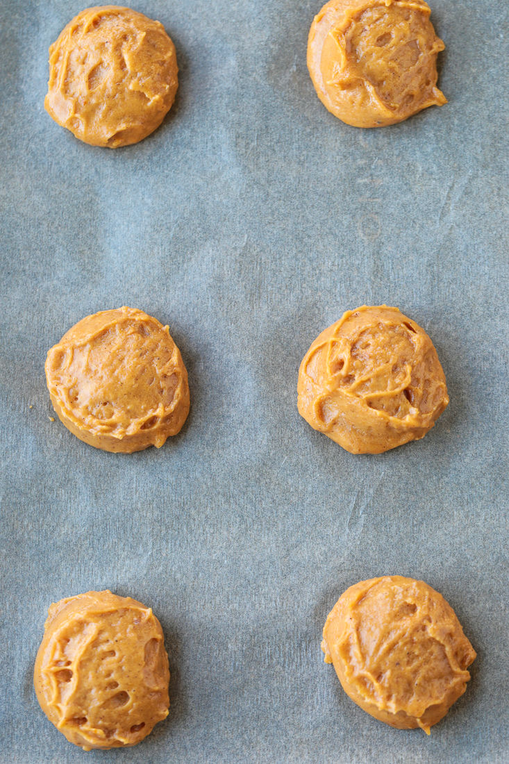 pumpkin cookie dough on baking sheet