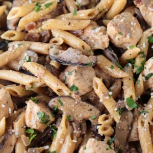 penne in madeira wine cream sauce with chicken and mushrooms