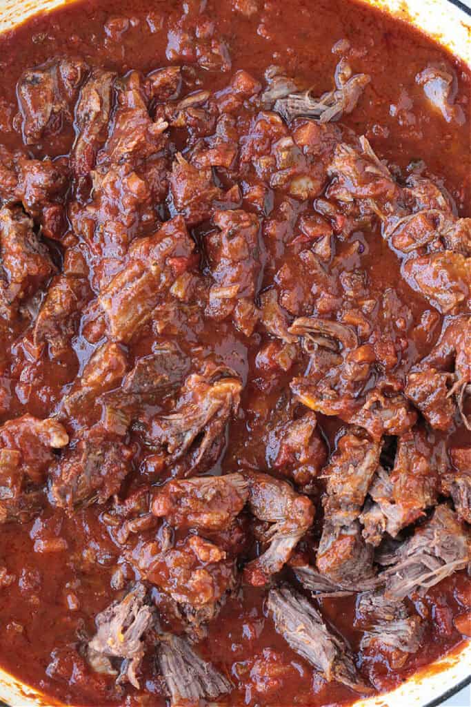 shredded short ribs in tomato sauce