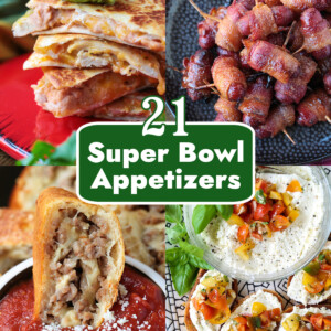 collage with 21 super bowl appetizers