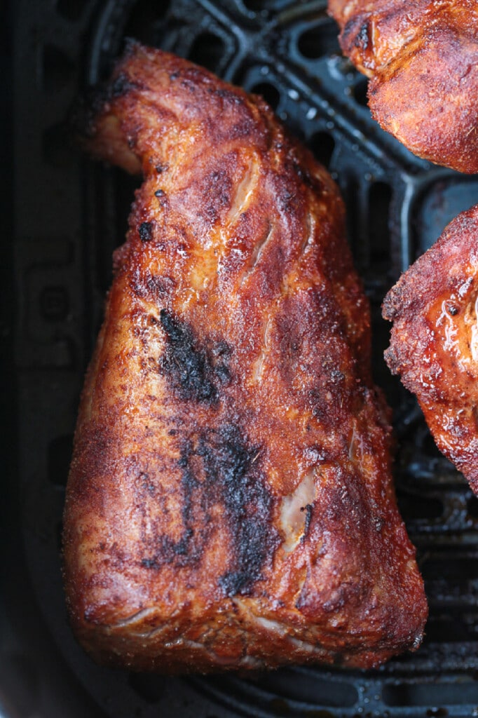 cooked pork tenderloin in an air fryer