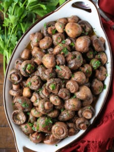 sherry mushrooms in a serving dish