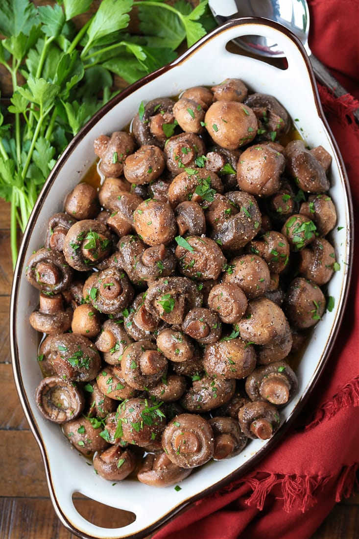 sherry mushrooms in a serving dish