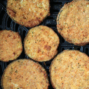 slices of air fried eggplant in air fryer