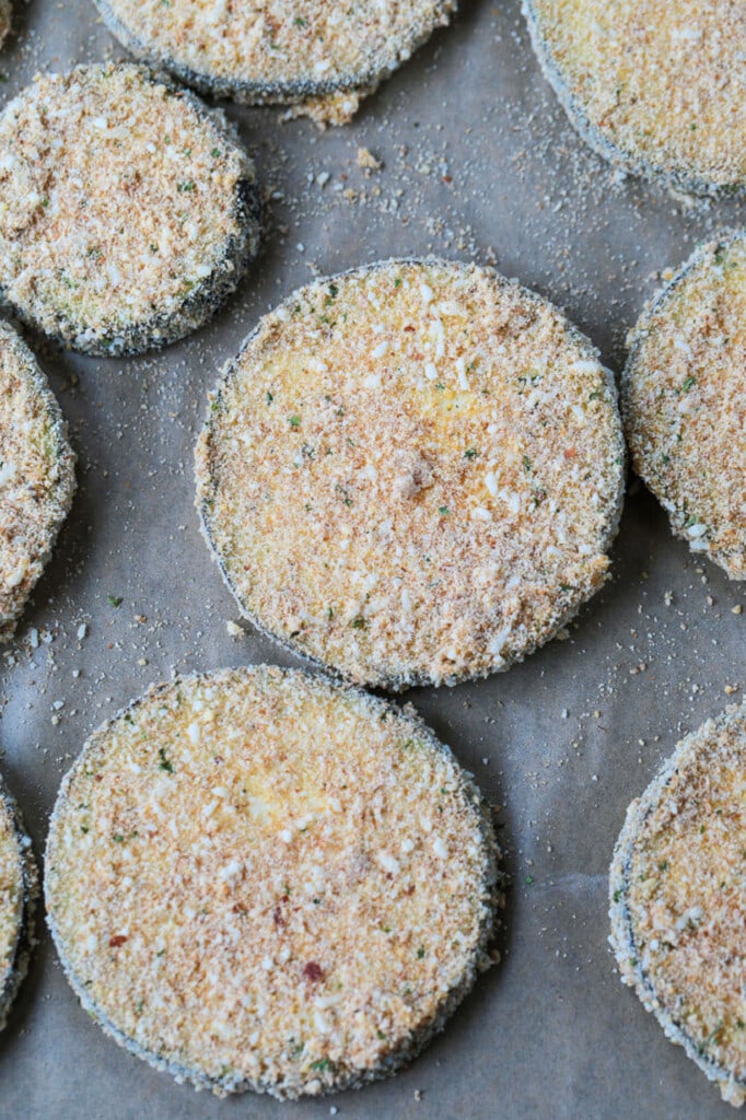 breaded, sliced eggplant