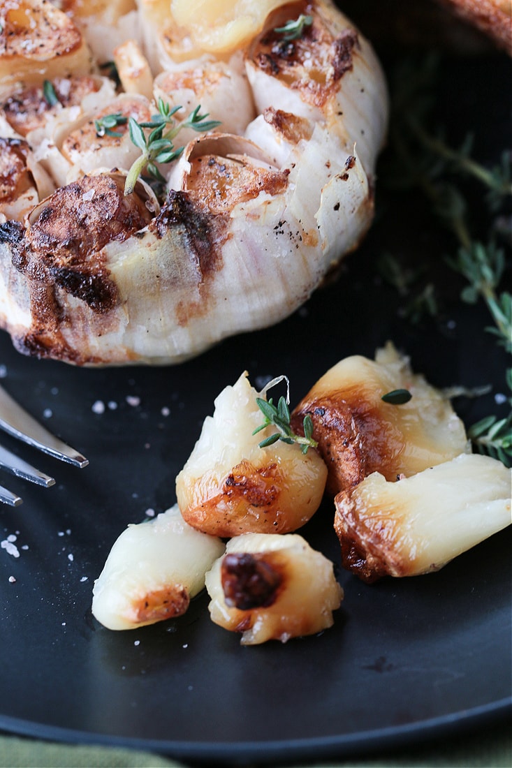 air fryer roasted garlic bulbs squeezed out