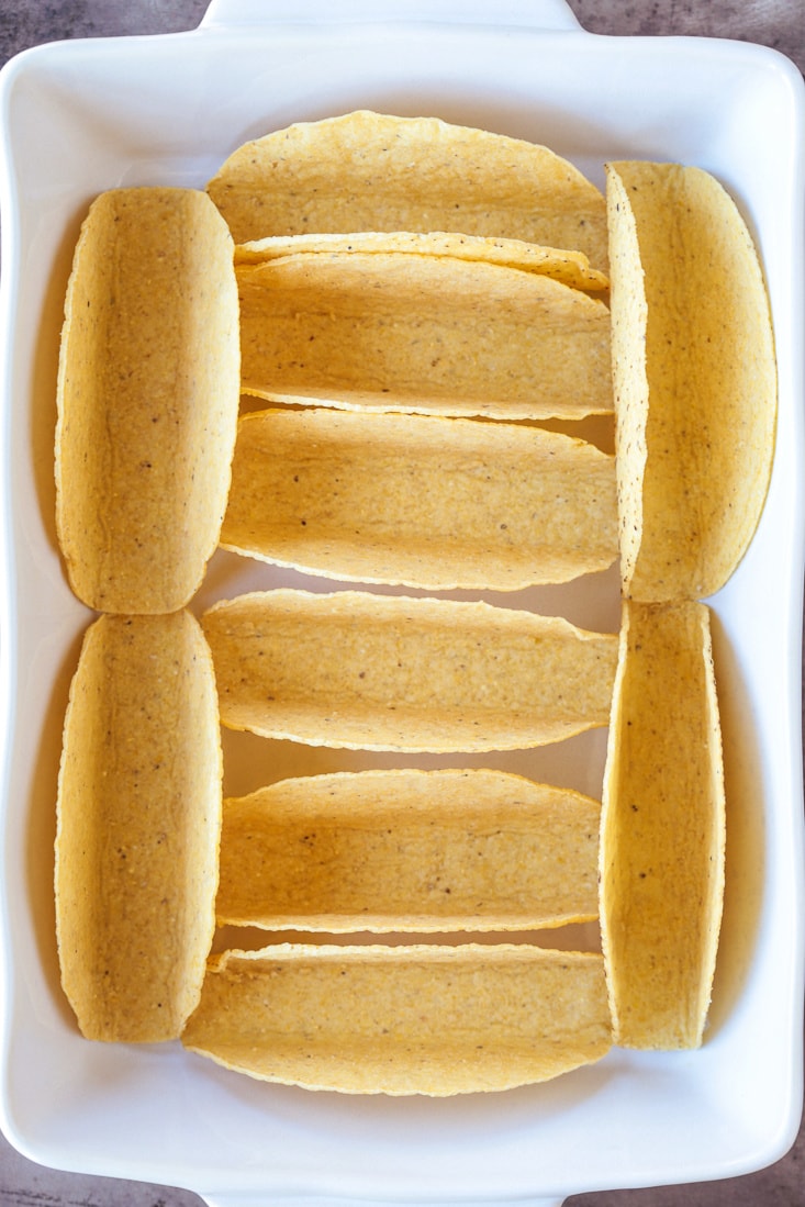 taco shells in baking dish