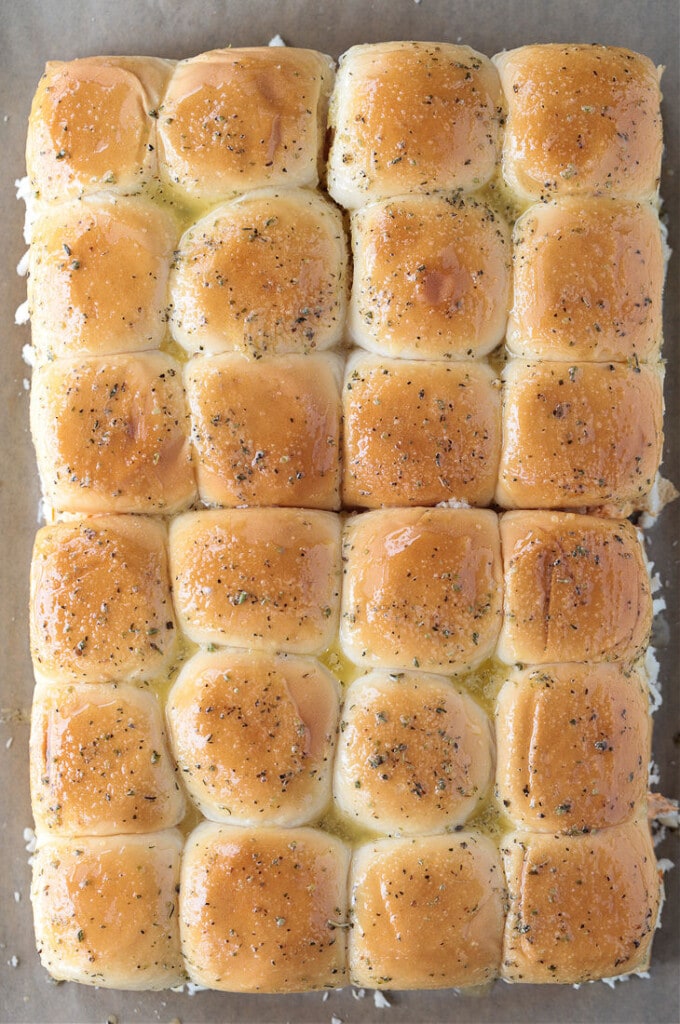 slider buns basted with butter and herbs