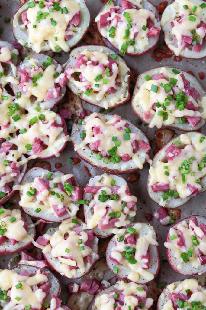 Stuffed potatoes with leftover corned beef and melted cheese