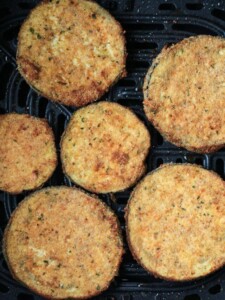 slices of air fried eggplant in air fryer