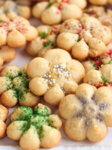 spritz cookies with sprinkles on plate
