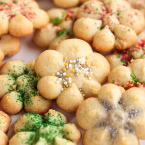 spritz cookies with sprinkles on plate