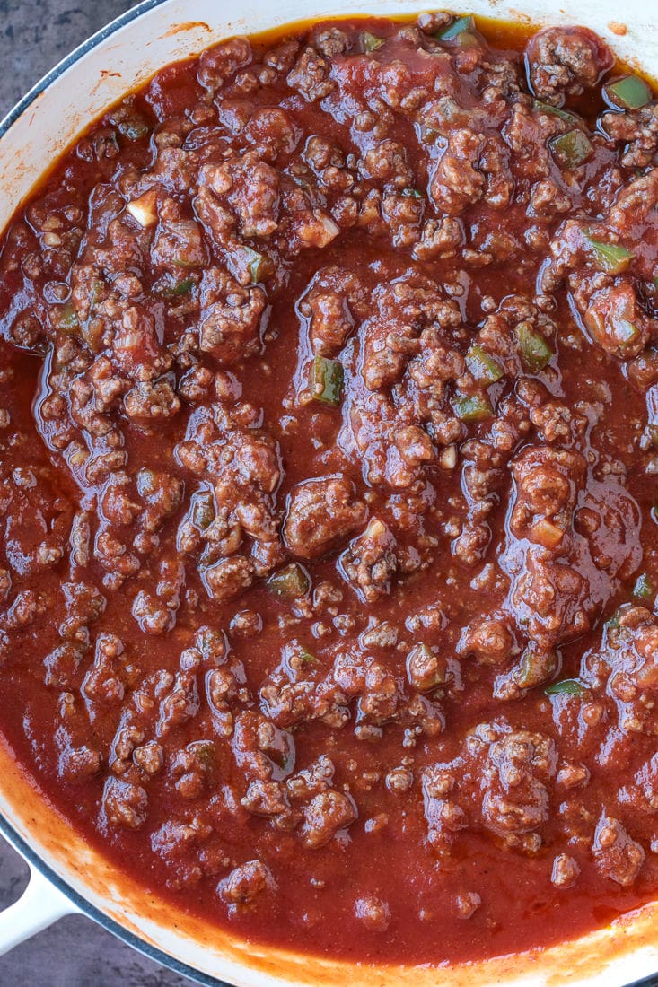 tomato sauce with ground beef for sloppy joe casserole