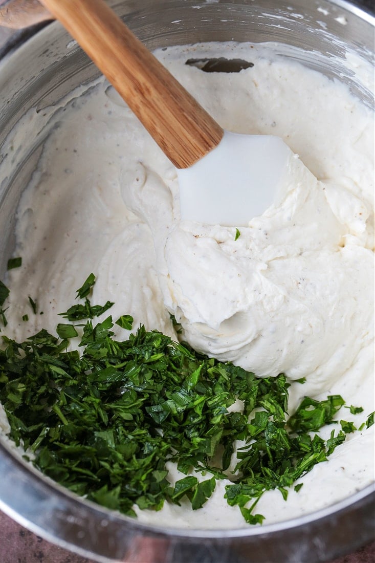 sauce made from cream cheese, parmesan and garlic or casserole