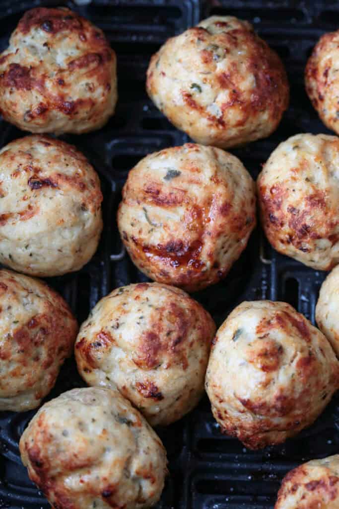 Our Air Fryer Turkey Meatballs are super flavorful and juicy! An easy to make dinner recipe that's ready to serve in just 15 minutes! cooked turkey meatballs in air fryer