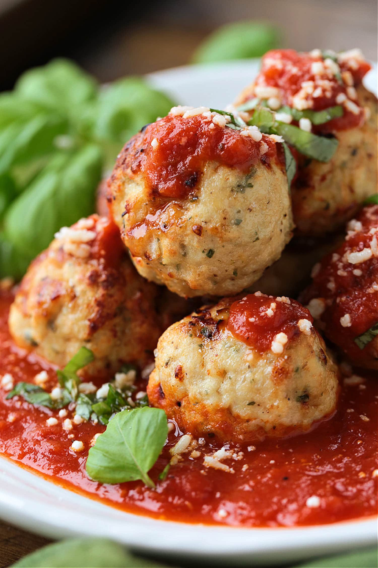 air fryer turkey meatballs stacked on plate