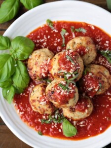 plate of turkey meatballs with sauce made in an air fryer
