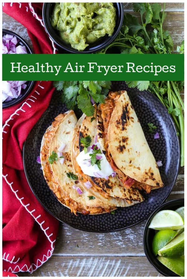 image of tacos with healthy air fryer recipes banner