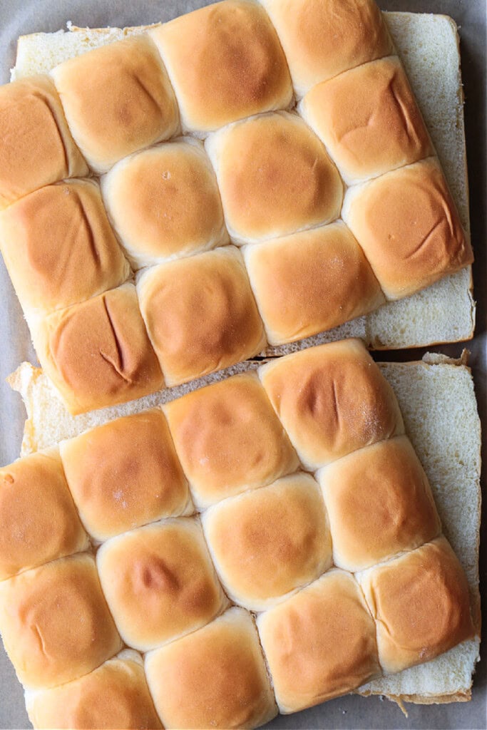 slider buns sliced in half