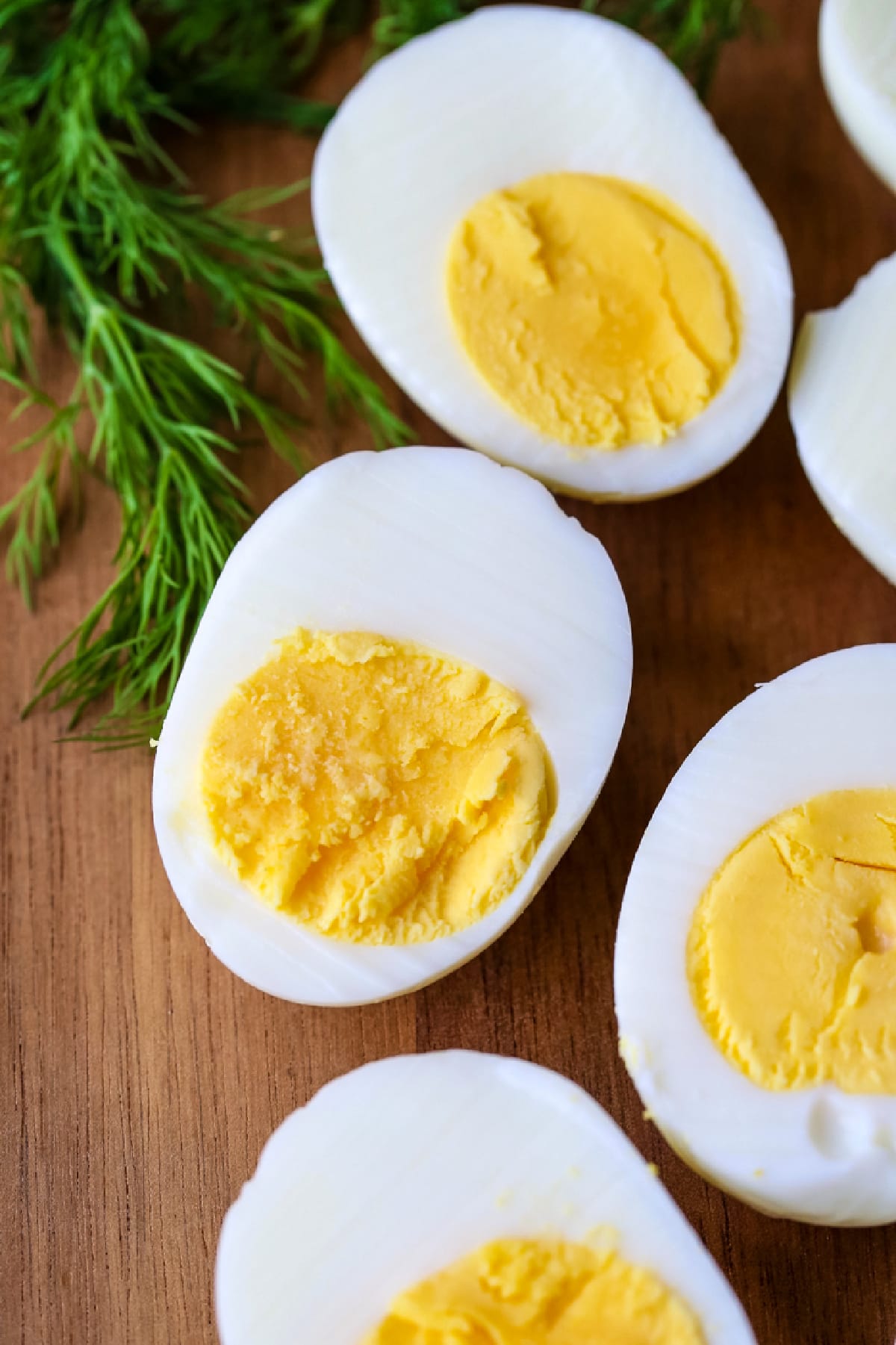 hard boiled eggs cut in half to show yolks