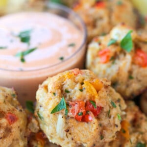 crab balls with peppers on a plate