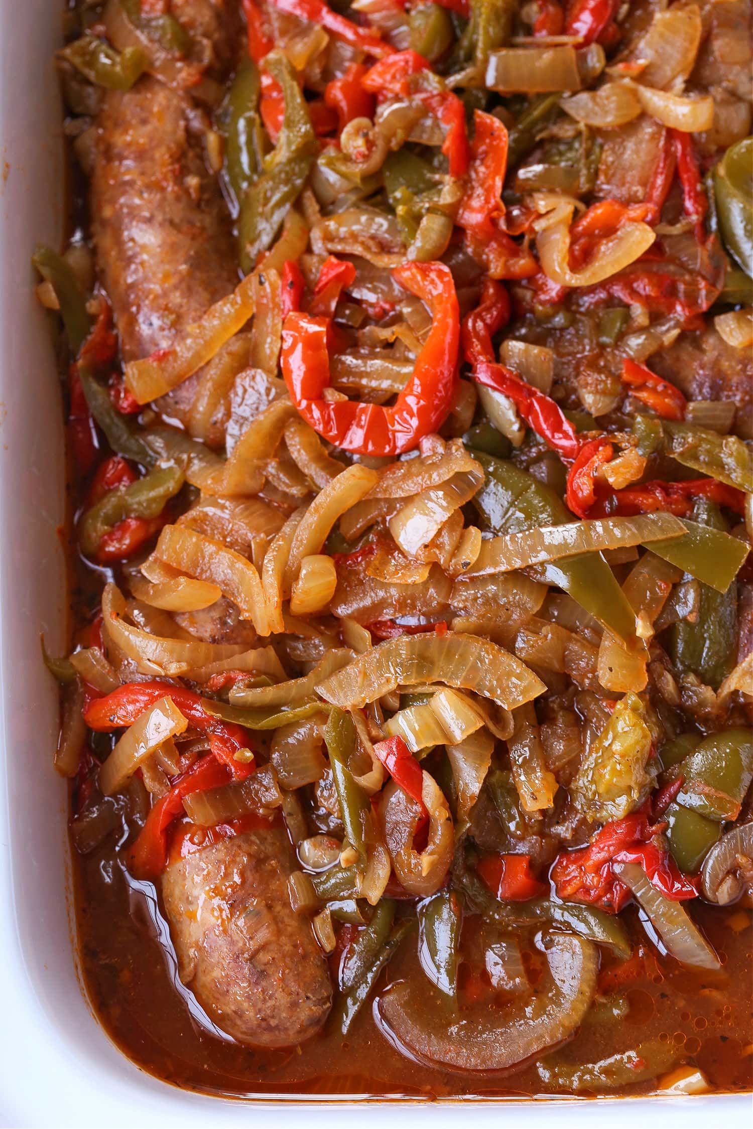 crock pot sausage and peppers in a slow cooker