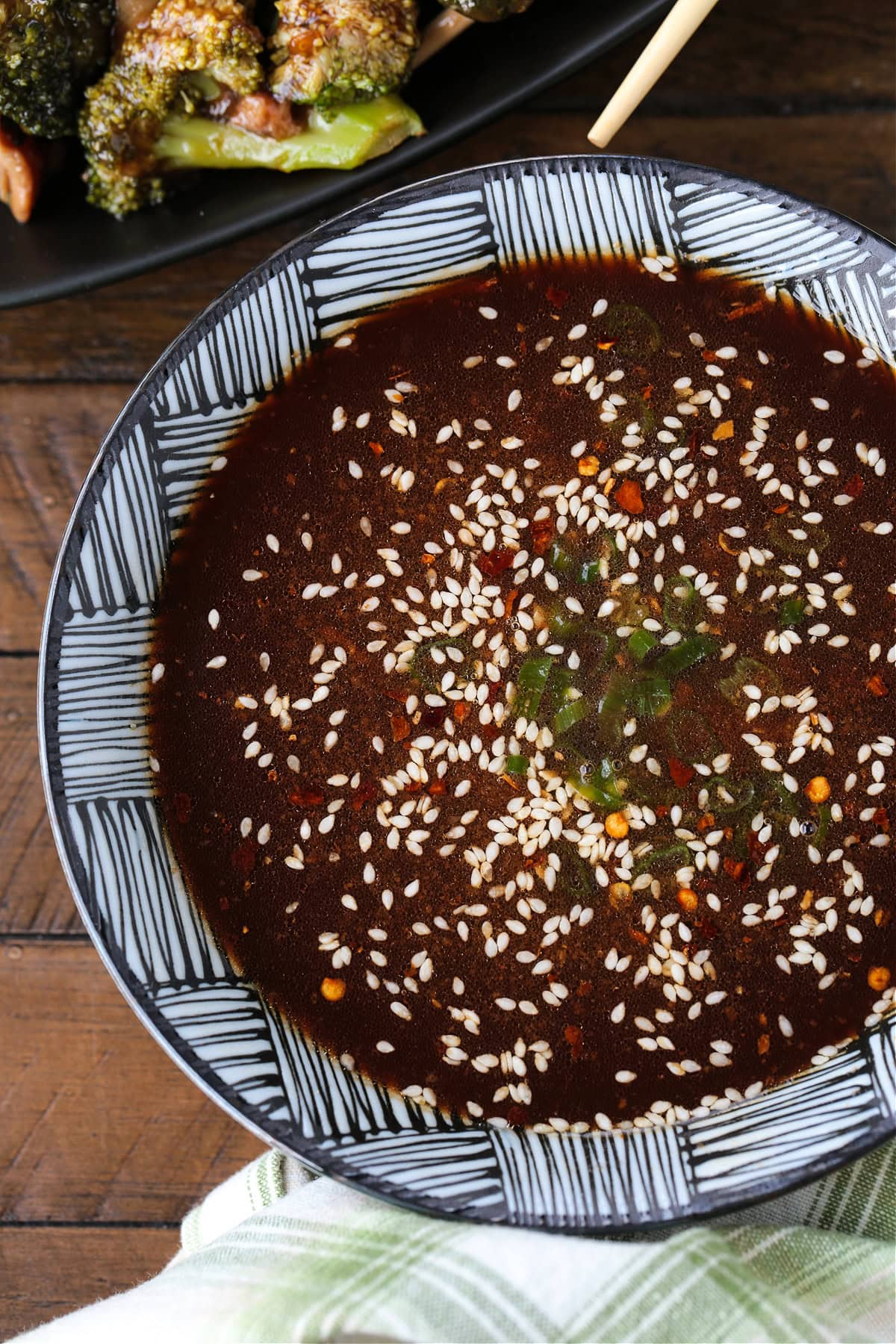 stir fry sauce in bowl topped with sesame seeds