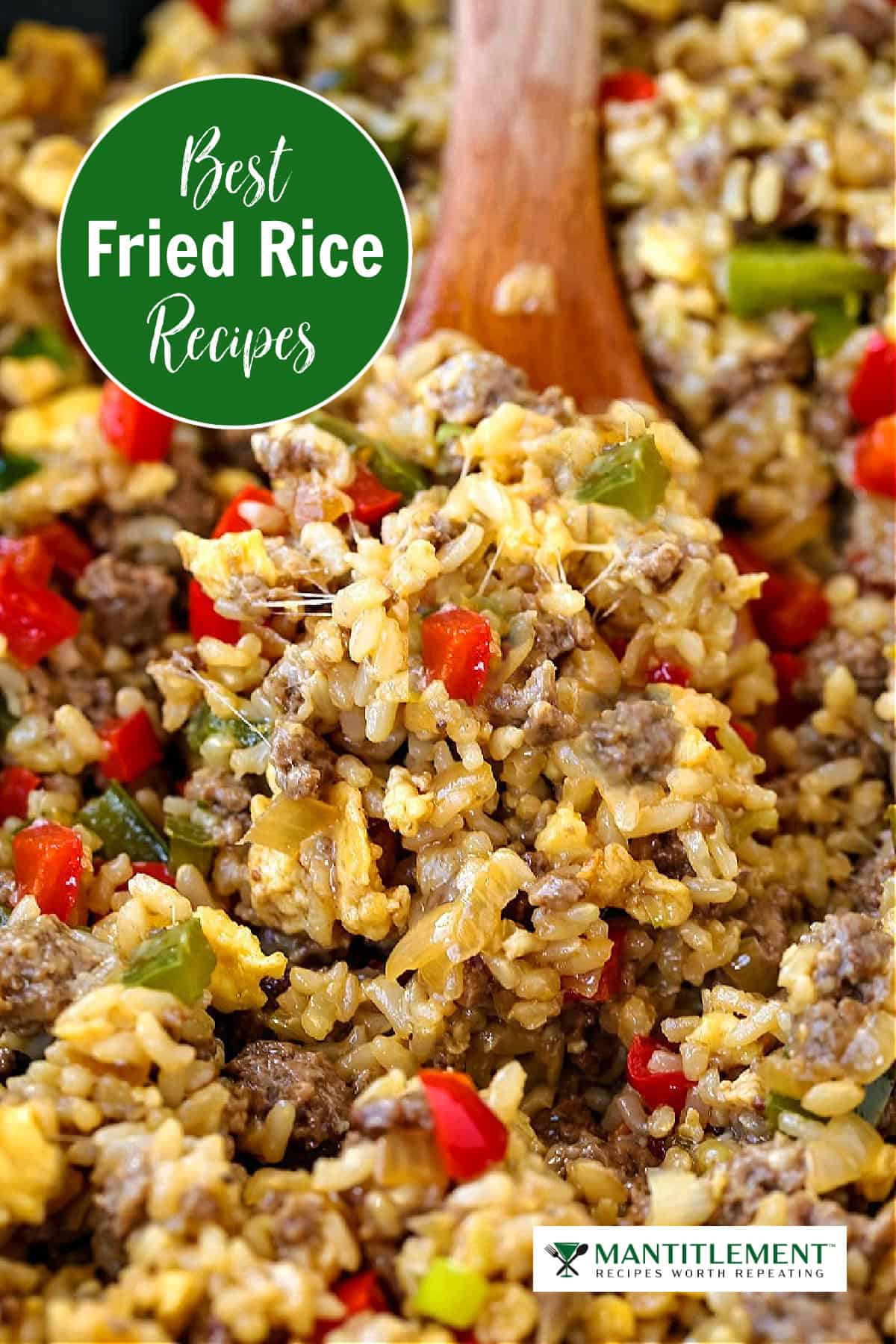 Choose any of these Fried Rice Recipes for a tasty dinner that everyone will love! From traditional recipes to fun recipes with a twist! image of cheesy fried rice with graphic
