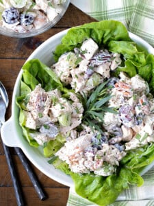 chicken salad on a bed of lettuce