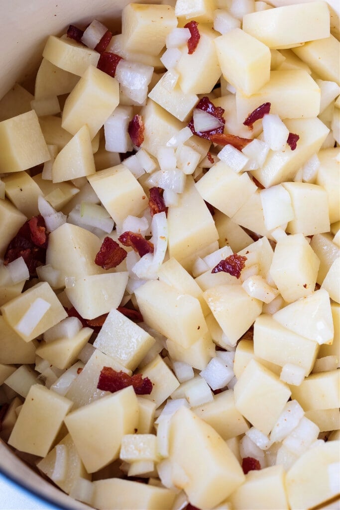 potatoes, onions and bacon for chowder