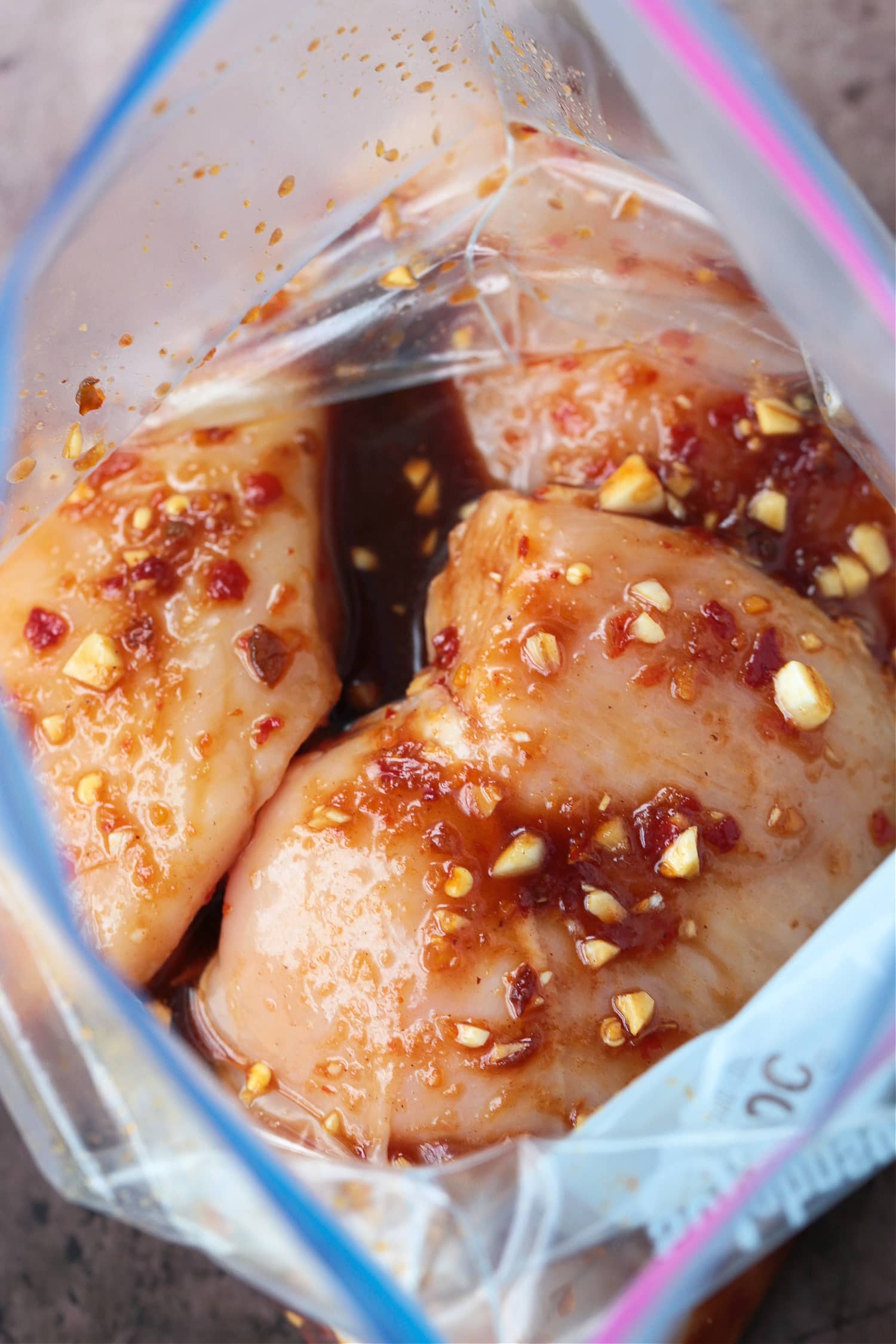 chicken breasts in a bag with marinade