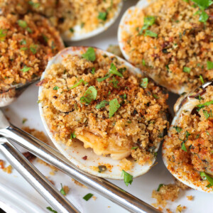 clams with breadcrumb topping and parsley
