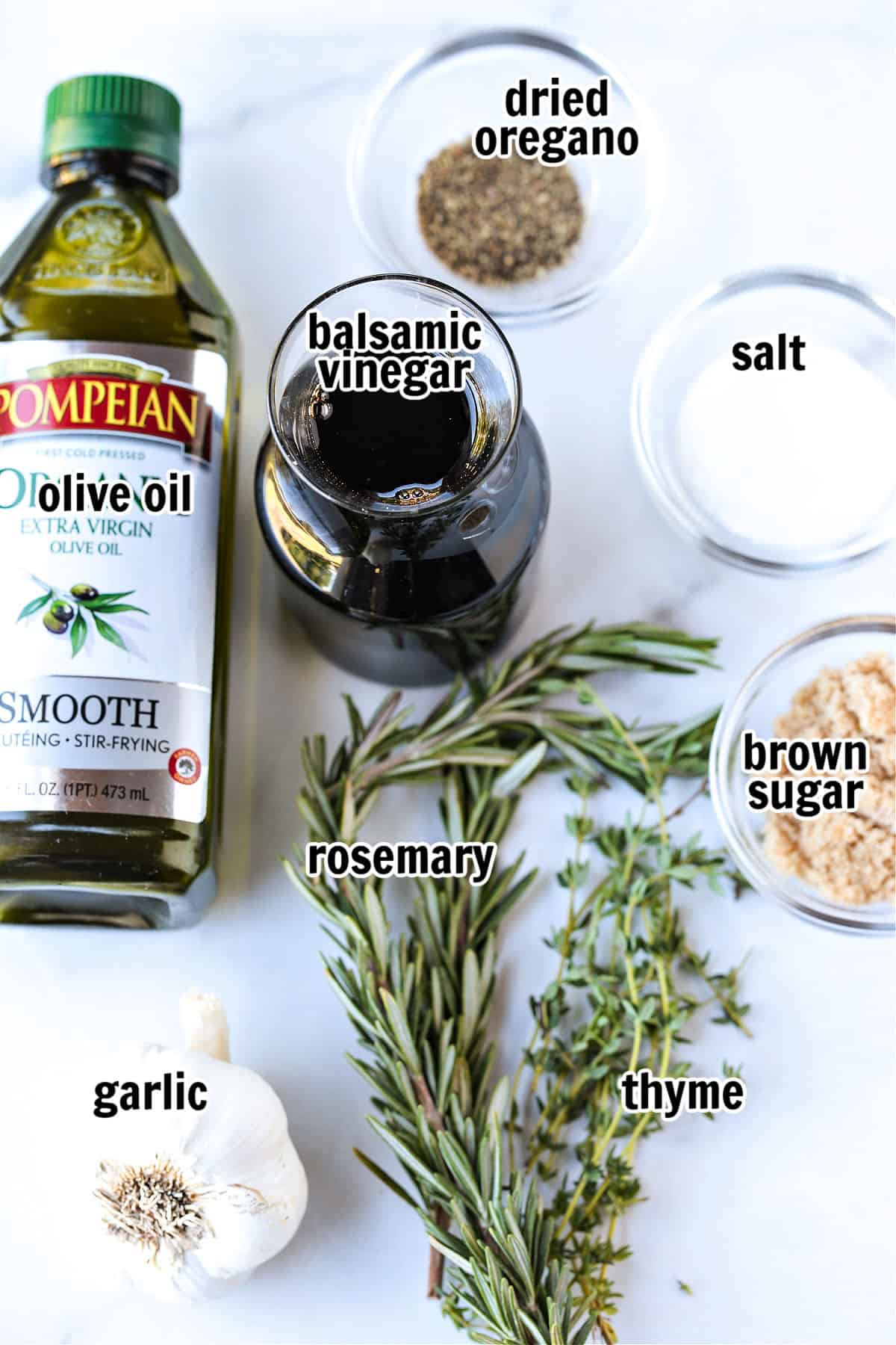 Our Balsamic Chicken Marinade is delicious on any cut of chicken! Tangy and sweet with fresh, vibrant herbs that flavor chicken wonderfully. ingredients for making a balsamic marinade