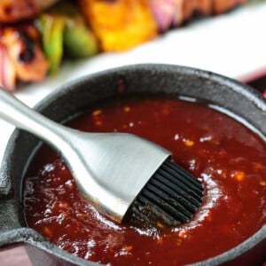 hawaiian barbecue sauce in pot with brush
