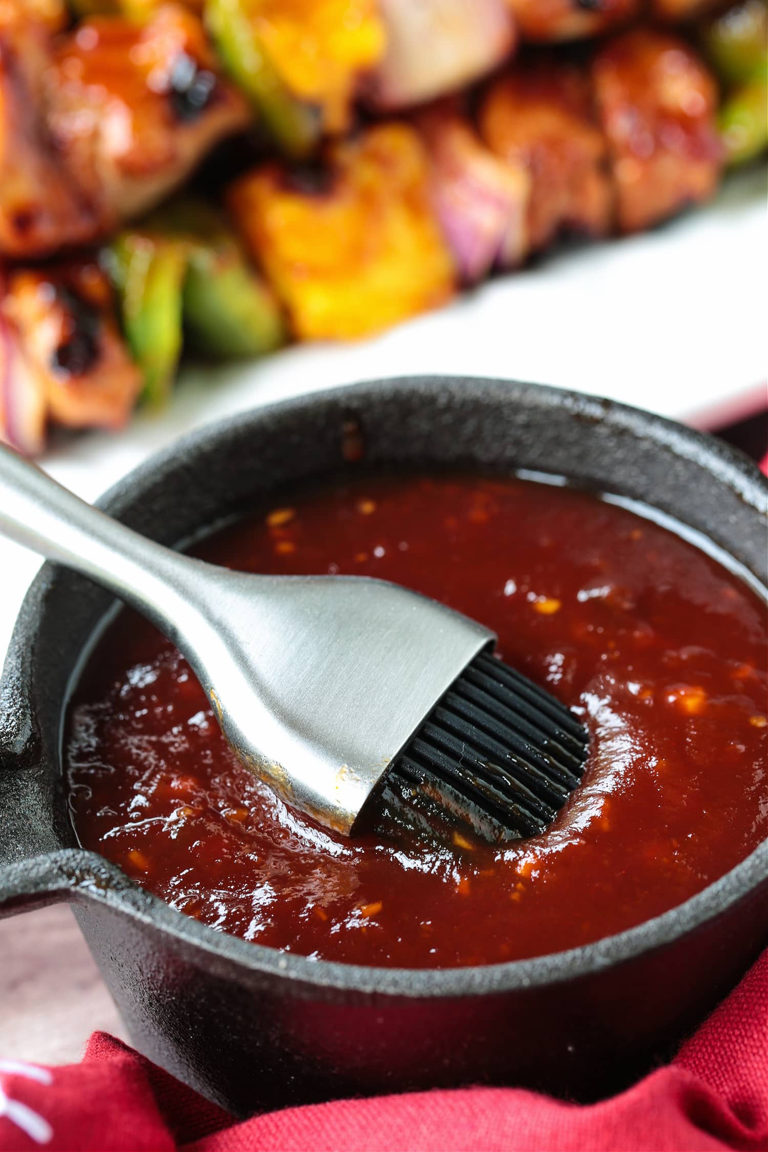 hawaiian barbecue sauce in pot with brush