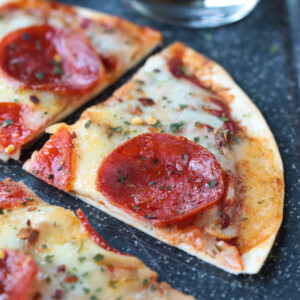 air fryer pizza cut into wedges