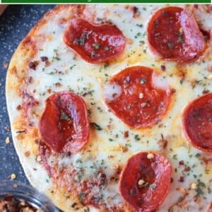 air fryer tortilla pizza with pepperoni and text for pinterest
