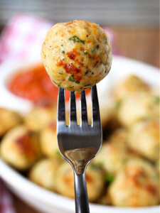 chicken meatball on a fork