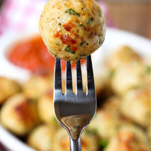 chicken meatball on a fork