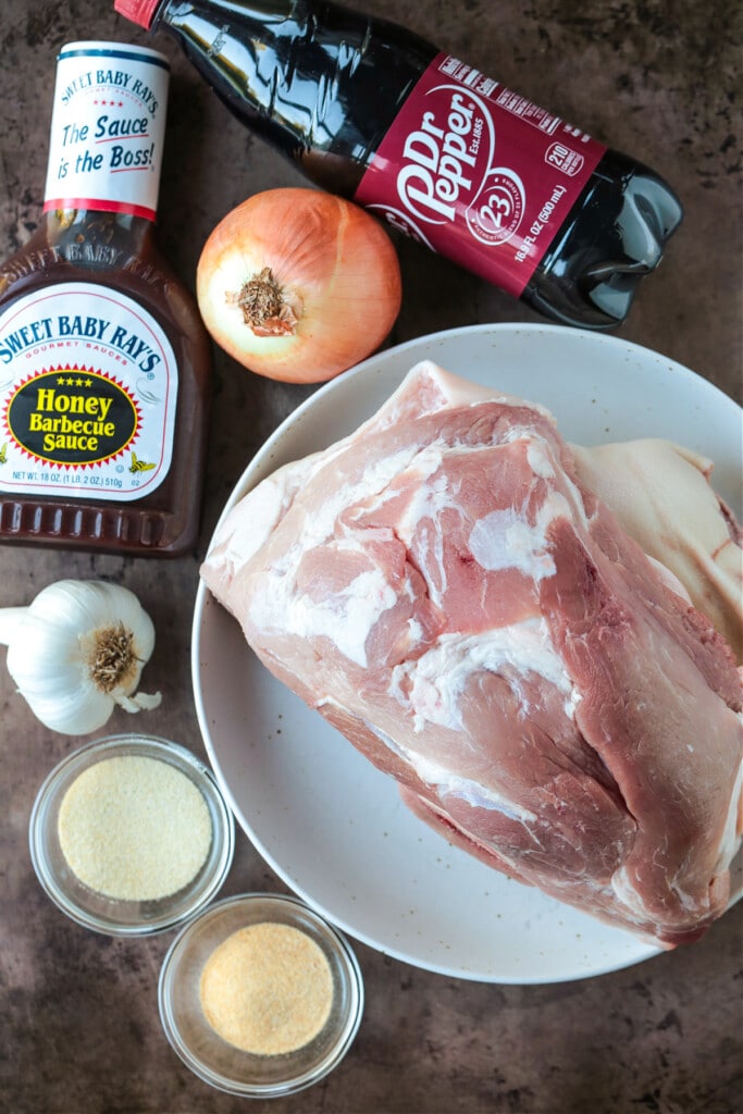ingredients for making slow cooker pulled pork with dr. pepper