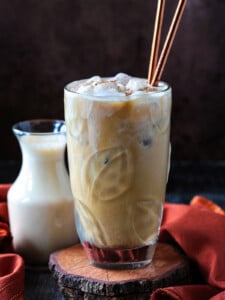 pumpkin cream cold brew in iced coffee drink with straws