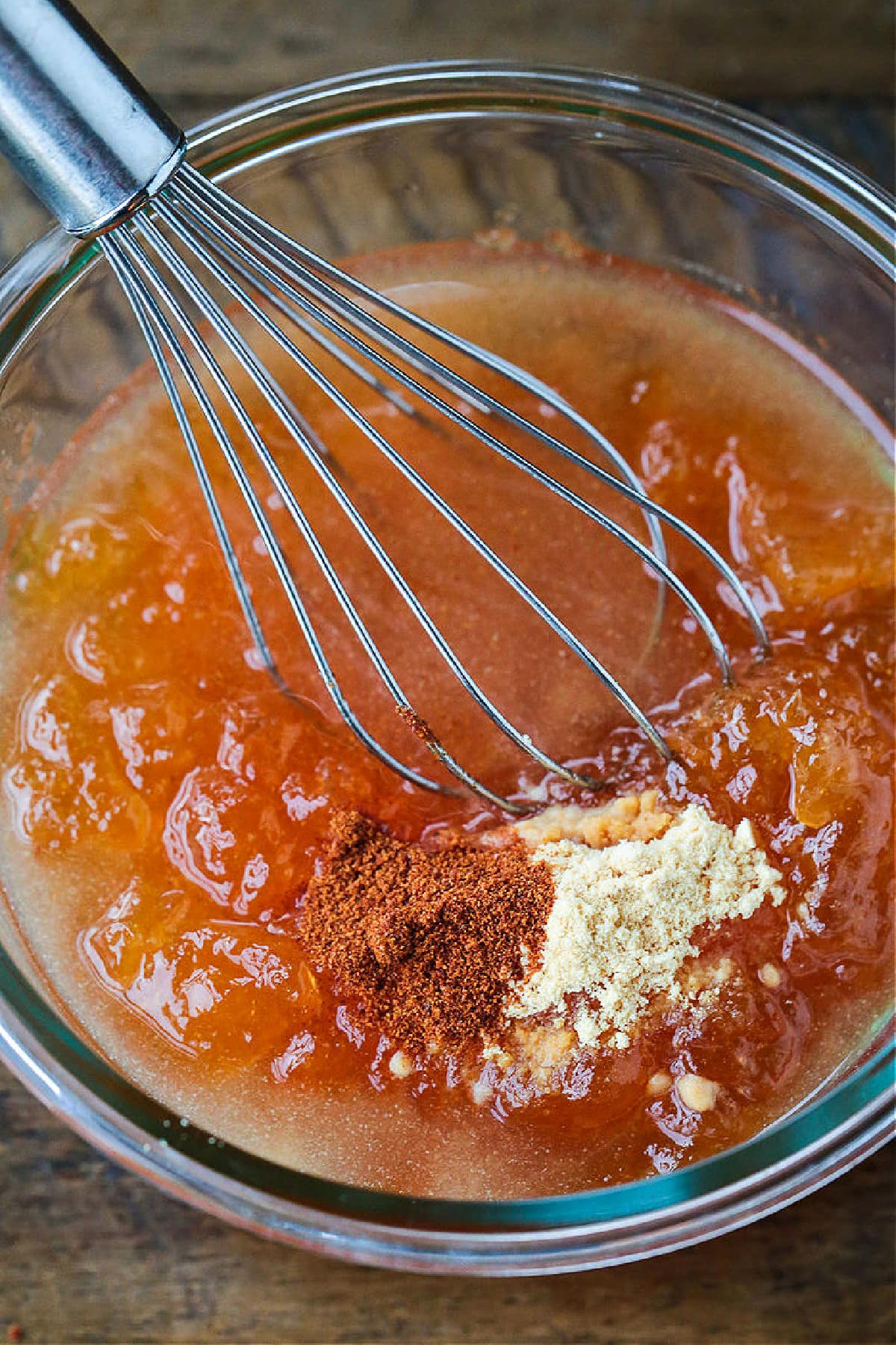 peach glaze ingredients in a bowl