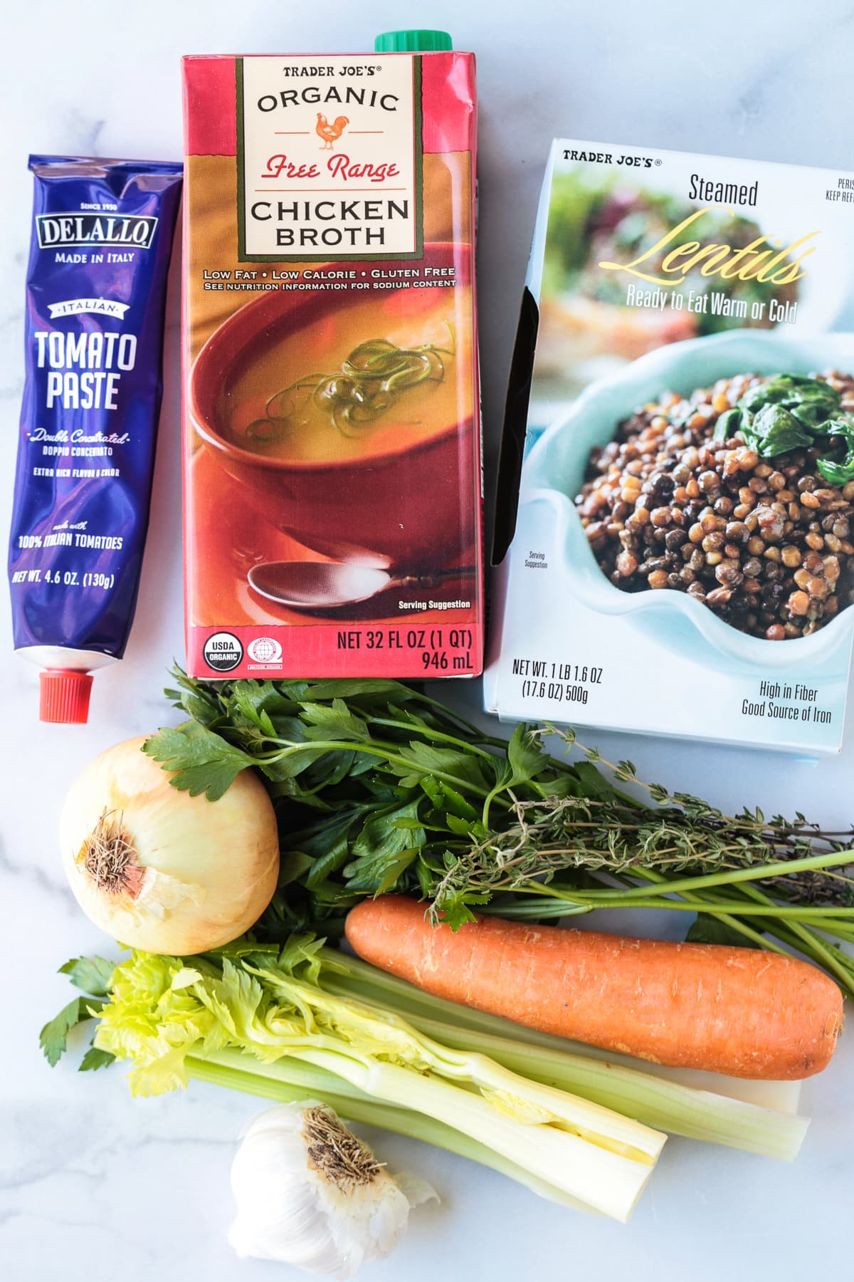 This cozy French Lentil Soup is ready to serve in just 30 minutes. Enjoy this veggie-packed, easy to make soup and night of the week! ingredients for lentil soup recipe